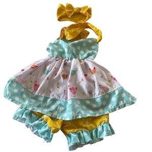 Boutique toddler outfit two piece set chicken pattern with baby bling bow size S